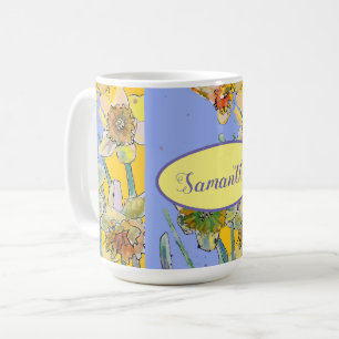 Daffodil Painting Watercolor Yellow Purple floral Coffee Mug