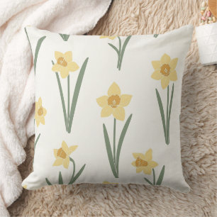 Daffodil Spring Floral in Soft Yellow and Green 1 Cushion
