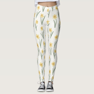 Daffodil Spring Floral in Soft Yellow and Green 1 Leggings