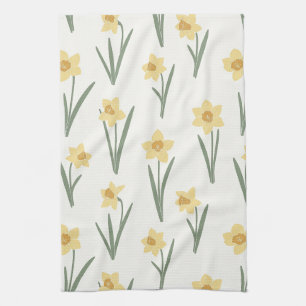 Daffodil Spring Floral in Soft Yellow and Green 1 Tea Towel