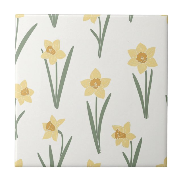 Daffodil Spring Floral in Soft Yellow and Green 1 Tile (Front)
