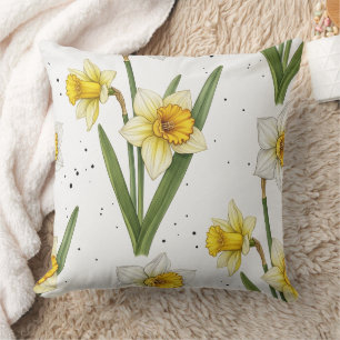 Daffodil Spring Floral in Soft Yellow and Green 2 Cushion