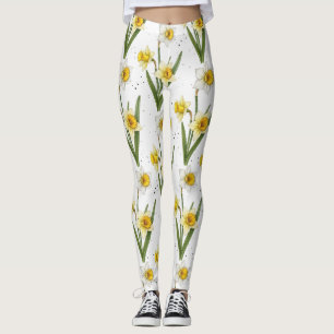 Daffodil Spring Floral in Soft Yellow and Green 2 Leggings