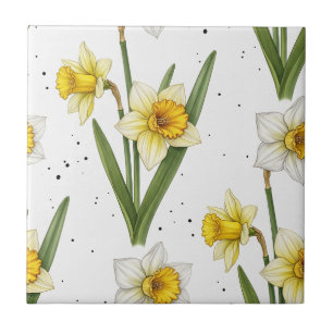 Daffodil Spring Floral in Soft Yellow and Green 2 Tile