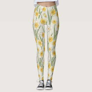 Daffodil Spring Floral in Soft Yellow and Green 3 Leggings