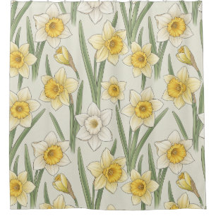 Daffodil Spring Floral in Soft Yellow and Green 3 Shower Curtain