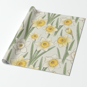 Daffodil Spring Floral in Soft Yellow and Green 3 Wrapping Paper