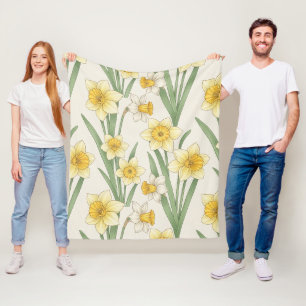 Daffodil Spring Floral in Soft Yellow and Green 4 Fleece Blanket