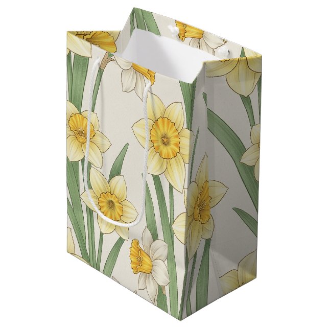 Daffodil Spring Floral in Soft Yellow and Green 4 Medium Gift Bag (Front Angled)