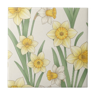 Daffodil Spring Floral in Soft Yellow and Green 4 Tile
