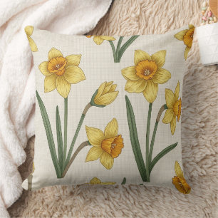 Daffodil Spring Floral in Soft Yellow and Green 5 Cushion