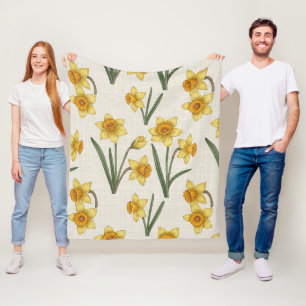 Daffodil Spring Floral in Soft Yellow and Green 5 Fleece Blanket