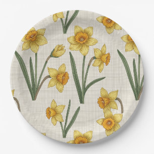 Daffodil Spring Floral in Soft Yellow and Green 5 Paper Plate