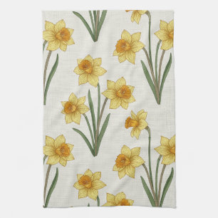 Daffodil Spring Floral in Soft Yellow and Green 5 Tea Towel