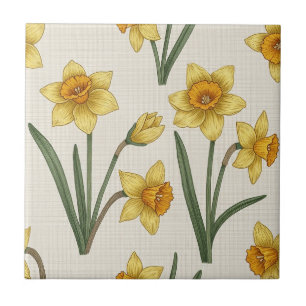 Daffodil Spring Floral in Soft Yellow and Green 5 Tile