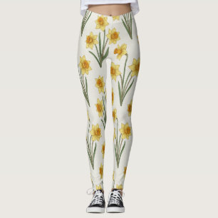 Daffodil Spring Floral in Soft Yellow and Green 6 Leggings