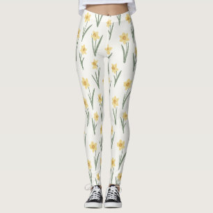 Daffodil Spring Floral in Soft Yellow and Green Leggings