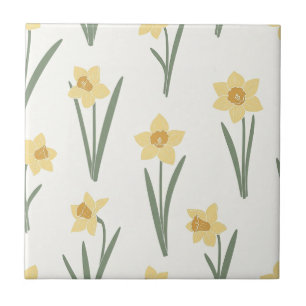 Daffodil Spring Floral in Soft Yellow and Green Tile