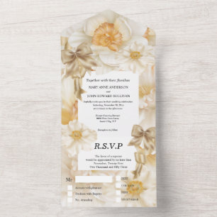 Daffodil spring flower gold ribbon floral wedding  all in one invitation