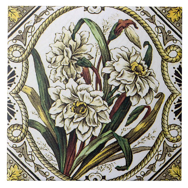 Daffodil Vintage Floral Art Tile (Front)