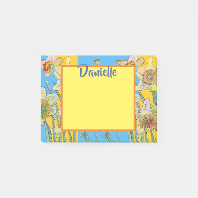 Daffodil Watercolor Art Womans Name Post It Notes (Front)