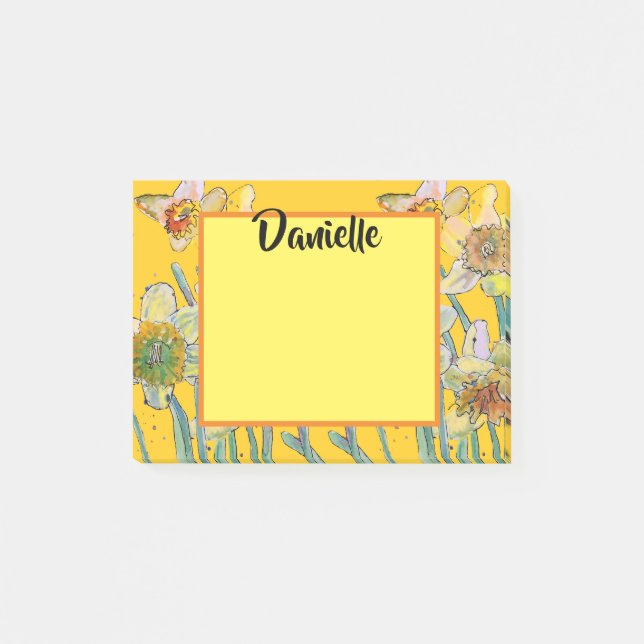 Daffodil Watercolor Art Womans Name Post It Notes (Front)