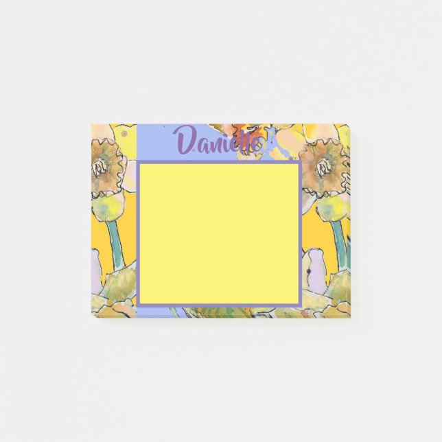 Daffodil Watercolor Art Womans Name Post It Notes (Front)