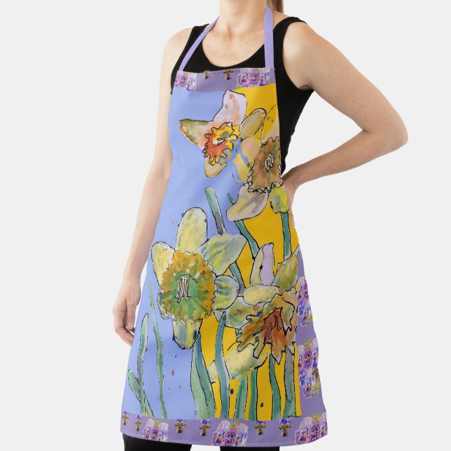 Daffodil Watercolor Colorful Floral Flower Apron (Insitu)