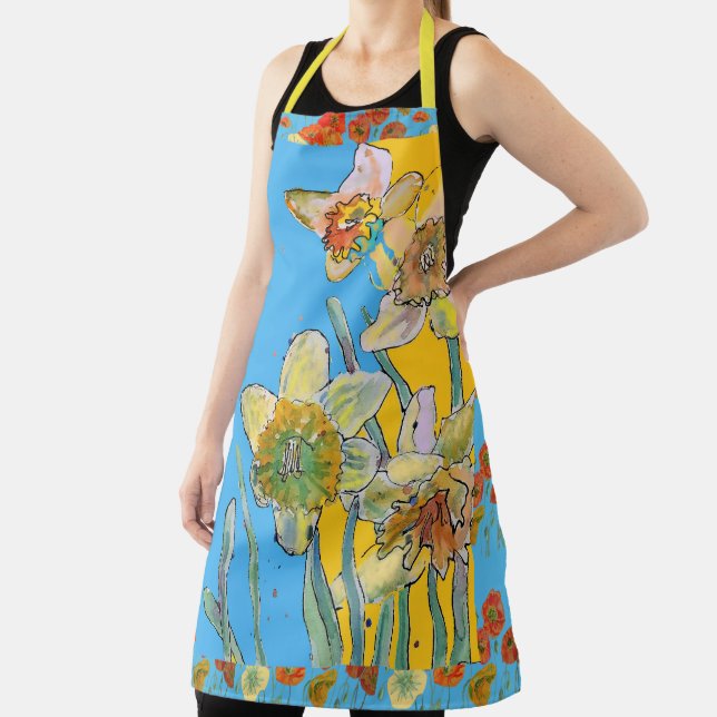 Daffodil Watercolor Colorful Floral Flower Apron (Insitu)