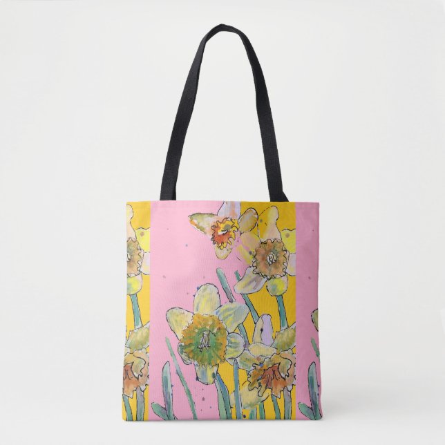 Daffodil Watercolor floral Ladies Art Tote Bag (Front)