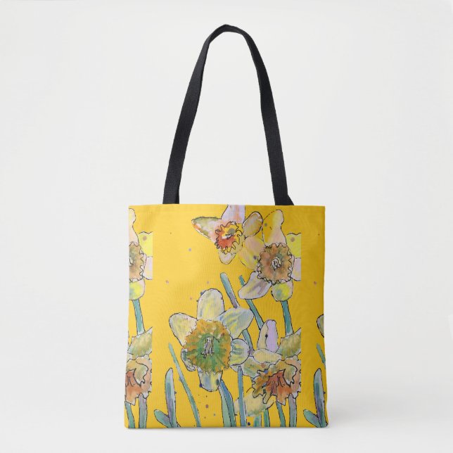 Daffodil Watercolor floral Ladies Art Tote Bag (Front)
