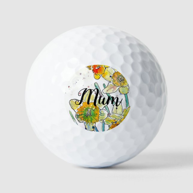 Daffodil Watercolor Flower art Birthday Mom Golf  Golf Balls (Front)