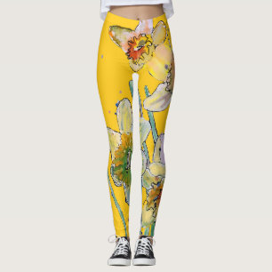 Daffodil Watercolor Flower Lilac Floral Leggings