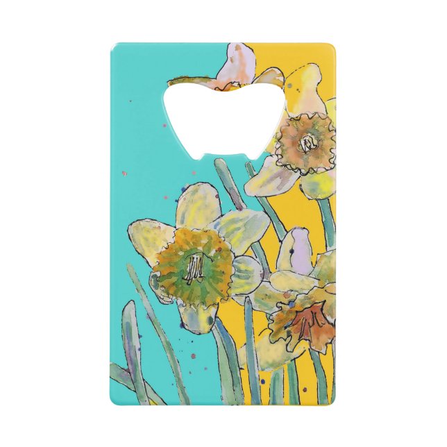 Daffodil Watercolor Flower Turquoise floral (Front)