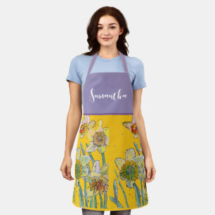 Daffodil Watercolor Flower Yellow Lilac Spring Apron