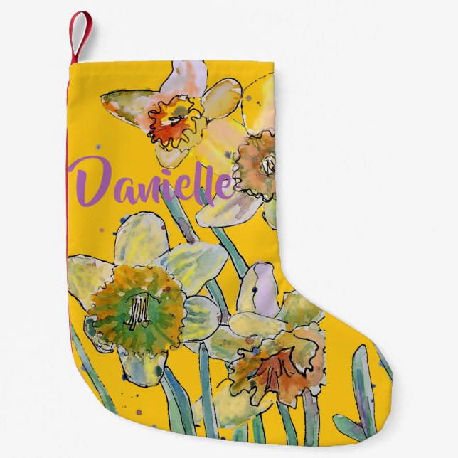 Daffodil Watercolor Flowers Floral Name Stocking (Front)