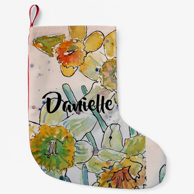 Daffodil Watercolor Flowers Floral Name Stocking (Front)