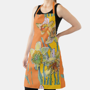 Daffodil Watercolor Orange Flower Floral Kitchen Apron