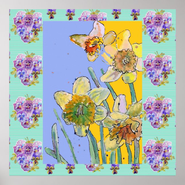 Daffodil Watercolor Painting spring flower Poster (Front)
