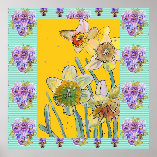 Daffodil Watercolor Painting spring flower Poster (Front)