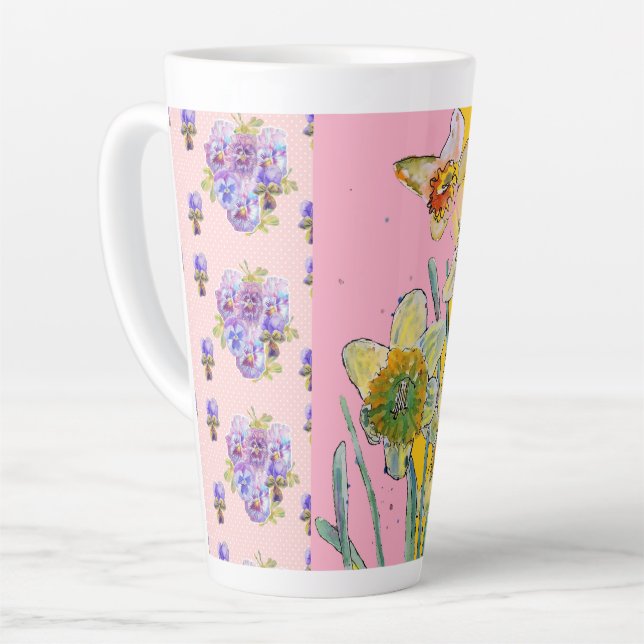 Daffodil Watercolor Yellow Flower floral Latte Mug (Left Angle)