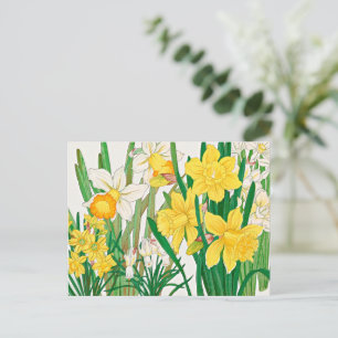 Daffodil Woodblock Painting Postcard