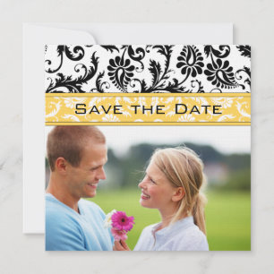 Daffodil Yellow & Black Damask Save the Date Invitation