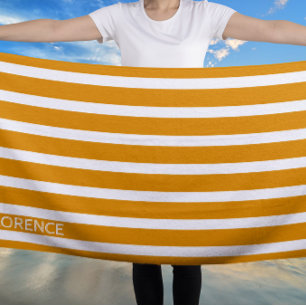  Daffodil  yellow  cabana stripes  - personalised Beach Towel