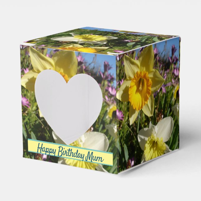 Daffodil Yellow Floral Birthday Cake Favour Box (Front Side)