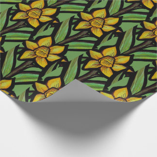 Daffodil yellow flower art floral wrapping paper
