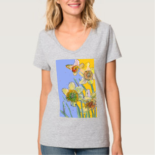 Daffodil Yellow purple Flower Flowers Watercolor  T-Shirt