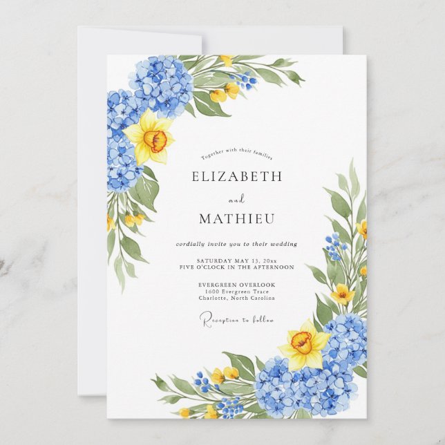 Daffodil Yellow Refreshing Spring Wedding Invitation (Front)