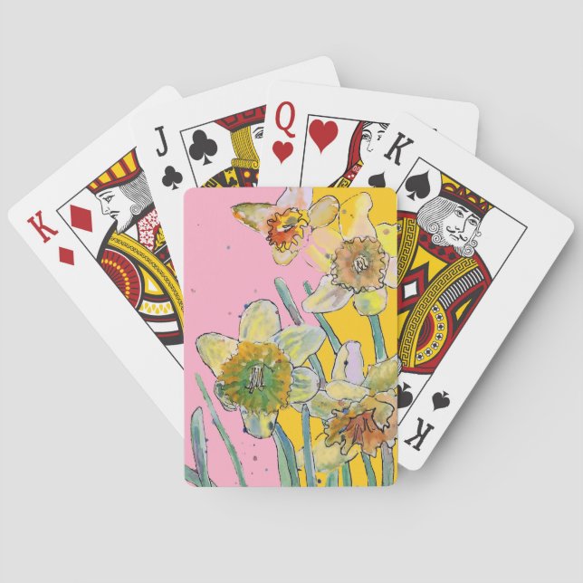 Daffodil Yellow Spring floral Watercolor Flowers Playing Cards (Back)