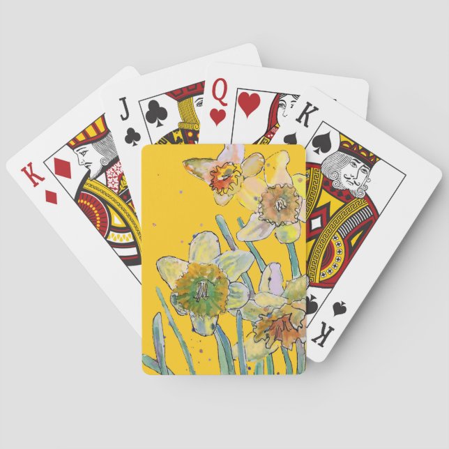 Daffodil Yellow Spring floral Watercolor Flowers Playing Cards (Back)